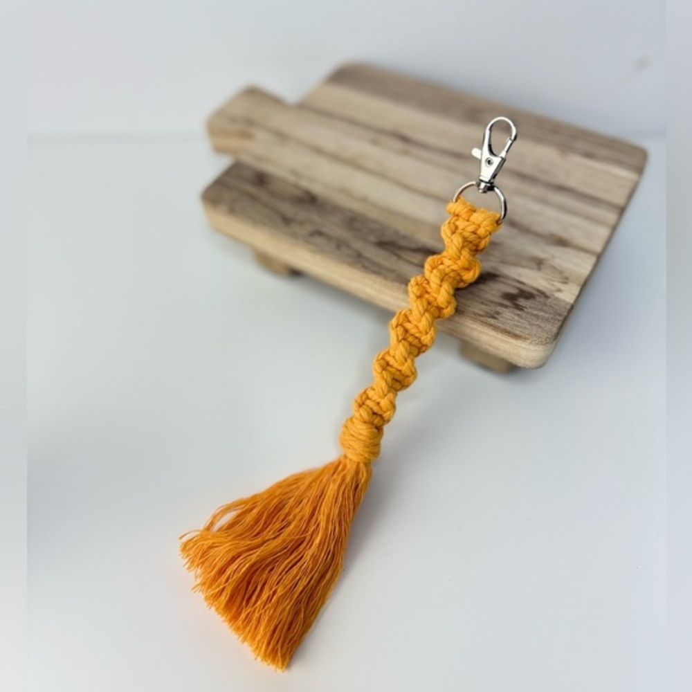 Handcrafted Boho Natural Cotton Macrame Gold Yellow Keychain